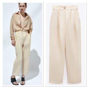 Zara Pleated High-Waisted Straight Leg Chino Pants Sz:M